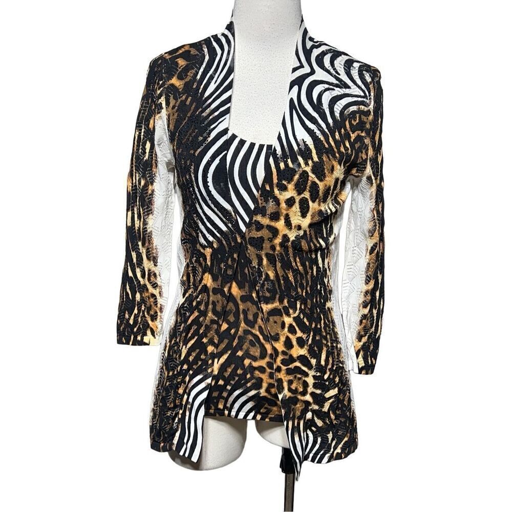 Alberto Makali Leopard Print Cardigan Tank Sweater TwinSet Size Small